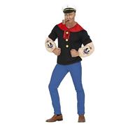 FIESTAS GUIRCA Costume da Marinaio con Braccia di Ferro - Uniforme da Marinaio Muscoloso con Cappello da Marinaio per Uomo Adulto Taglia M 48-50