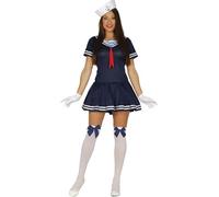 FIESTAS GUIRCA | Costume da Marinara Donna (38-40/M) - Vestito e Cappello - Costumi da Militare, Pilota e Anni '40 per Halloween, Carnevale e Feste in Maschera - Ideale per Donna - Blu e Bianco