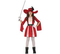 FIESTAS GUIRCA Costume da Moschettiere Rosso Bambina - Costumi Bambino Bambina incluso Vestito e Cappello Moschettiere 5-6 Anni