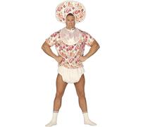 FIESTAS GUIRCA | Costume da Neonato Adulto (52-54/L) - Bavaglino, Maglietta, Cuffia e Pannolino - Addio al Celibato, Feste in Maschera e Celebrazioni - Ideale per Uomo Adulto - Bianco e Multicolore
