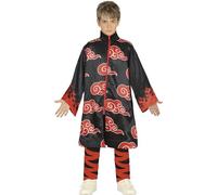 FIESTAS GUIRCA Costume da Ninja Bambino - Completo Infantile Stile Manga da Guerriero Giapponese Nero e Rosso Fuoco per Bambini di 7-9 Anni