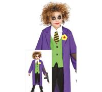 CARNEVALE HALLOWEEN VESTITO JOKER CLOWN PSICOPATICO CRAZY BAD BAMBINO COSTUME