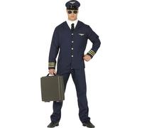 FIESTAS GUIRCA | Costume da Pilota Adulto (54-56/XL) - Camicia, Giacca, Cravatta, Cappello e Pantaloni - Uniforme da Aviatore per Halloween, Carnevale e Feste in Maschera - Ideale per Uomini - Blu