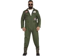FIESTAS GUIRCA Costume da Pilota di Caccia Aereo- Tuta Verde per Aviatore Uomo Taglia S 46-48
