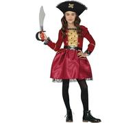 FIESTAS GUIRCA | Costume da Pirata Bambini (7-9 Anni) - Cappello e Vestito - Costumi da Corsara e Bucaniera per Halloween, Carnevale e Feste in Maschera - Ideale per Bambine - Granata