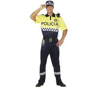 FIESTAS GUIRCA Costume da Polizia Locale Uomo - Uniforme Polizia Blu e Gialla con Cappello Polizia - Costume da Polizia Uomo Taglia XL 56-58