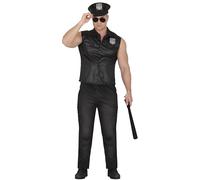 FIESTAS GUIRCA Costume da Polizia Sexy per Uomo - Uniforme da Poliziotto Nero con Cappello Taglia M 48-50
