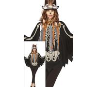 FIESTAS GUIRCA Costume da poncho da scheletro da donna - Poncho nero con stampa scheletro - Costumi di Halloween da donna taglia L