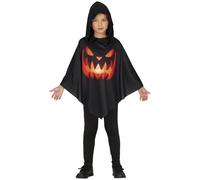 FIESTAS GUIRCA Costume da poncho di zucca per bambini - Poncho nero con stampa di zucca e cappuccio - Costumi di Halloween per bambine e ragazzi dai 7 ai 9 anni