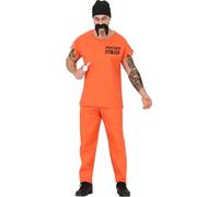 FIESTAS GUIRCA | Costume da Prigioniero Adulto (48-50/M) - Maglietta, Pantaloni, Cappello e Baffi - Abito da Detenuto per Halloween, Oktoberfest e Feste in Maschera - Ideale per Uomo - Arancione