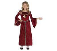 FIESTAS GUIRCA Costume da Principessa Medievale Bambina - Vestito Rosso con Decorazioni Dorate per Bambine di 7-9 Anni