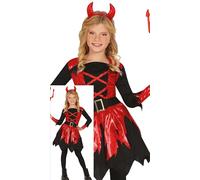 FIESTAS GUIRCA Costume da Ragazza da Diavoletta - Incluso Cerchietto con Corna da Diavolo e Abito Rosso Lucido da Diavoletta - Costumi di Halloween per Ragazze Età 10-12 Anni