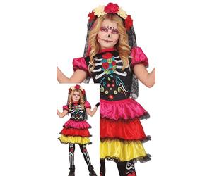 FIESTAS GUIRCA Costume da Ragazza per il Giorno dei Morti - Abito da Scheletro Multicolore - Costumi di Halloween per Ragazze Età 10-12 Anni