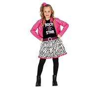 FIESTAS GUIRCA Costume da Ragazza Rockstar Anni 90 - Costume Infantile Bambina Anni 80 da Stella del Pop Rosa per Bambine di 5-6 Anni