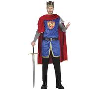 FIESTAS GUIRCA Costume da Re Medievale per Uomo - Completo da Cavaliere Rosso e Blu con Mantello da Re Guerriero - Costume Storico Taglia S 46-48
