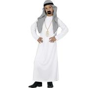 FIESTAS GUIRCA | Costume da Sceicco Bambini (10-12 Anni) - Copricapo e Tunica - Costumi da Principe del Deserto per Halloween, Carnevale e Feste in Maschera - Ideale per Bambini - Bianco e Grigio