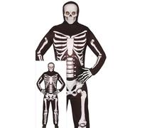 FIESTAS GUIRCA Costume da scheletro da uomo con tintinnio di ossa - Tuta nera con stampa scheletro e cappuccio - Costumi di Halloween da uomo per adulti taglia M