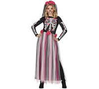 FIESTAS GUIRCA Costume da Scheletro Rose Giorno dei Morti - Vestito Lungo con Velo di Fiori Costume Halloween Donna Taglia 42-44 M