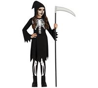 FIESTAS GUIRCA Costume da Scheletro - Vestito Nero la Morte - Costume Halloween Bambina 7-9 Anni