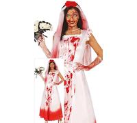 FIESTAS GUIRCA Costume da Sposa Assassina per Donna - Abito da Sposa insanguinato e Velo - Costumi di Halloween per Donne Taglia S