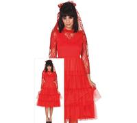 FIESTAS GUIRCA Costume da sposa rosso per donna - Abito da sposa rosso e velo - Costumi di Halloween per donna Taglia L