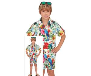 FIESTAS GUIRCA Costume da stella hawaiana per bambino, set di camicia e pantaloncini per feste estive, costume aloha per bambini dai 7 ai 9 anni