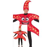 FIESTAS GUIRCA Costume da Stella Marina con Bolle per Ragazzi e Ragazze - Tunica e Cappello con Stella Marina Rossa - Costumi per Bambini, Ragazzi e Ragazze - Unisex Età 10-12 Anni