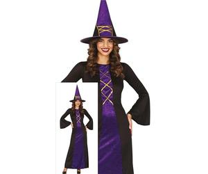 FIESTAS GUIRCA Costume da Strega Affascinante da Donna - Incluso Cappello da Strega Viola e Abito Lungo da Strega - Costumi di Halloween per Donne Taglia L