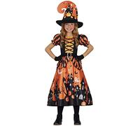 FIESTAS GUIRCA Costume da strega arancione incantevole - strega con cappello da strega - costume bambina Halloween 3-4 anni