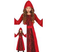 FIESTAS GUIRCA Costume da strega con cappuccio rosso per bambina, costume da strega rossa, costume di Halloween per bambine dai 5 ai 6 anni