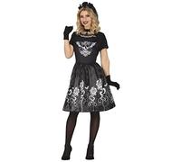 FIESTAS GUIRCA Costume da Strega Gotica - Vestito Nero Teschi e Rose Costume Halloween Donna Taglia 42-44 M