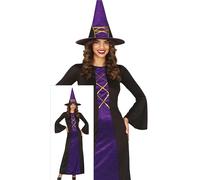 FIESTAS GUIRCA Costume da strega incantata da donna, con cappello da strega viola e abito lungo da strega - costumi di Halloween da donna, taglia L