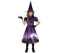 FIESTAS GUIRCA Costume da strega incantata - strega lilla con cappello da strega - costume bambina Halloween 5-6 anni