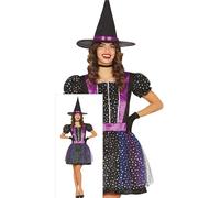 FIESTAS GUIRCA Costume da strega Lila Star Sparkle da donna, con cappello da strega, costume di Halloween da donna, taglia M