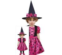 FIESTAS GUIRCA Costume da strega per bambina con stella rosa - Costume per bambina con cappello da strega - Bambina di età 2-3 anni