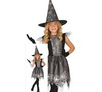 FIESTAS GUIRCA Costume da strega ragnatela argentata per bambina, con vestito e cappello da strega ragnatela, costume di Halloween per bambine dai 5 ai 6 anni