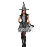 FIESTAS GUIRCA Costume da Strega Ragnatela Argentata - Vestito con Cappello da Strega - Costume Halloween Donna Taglia 40-42 S