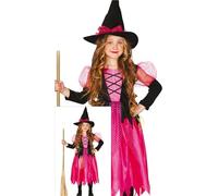 FIESTAS GUIRCA Costume da strega rosa incantevole per bambina - Costume da strega con cappello da strega - Costumi di Halloween per bambine dai 3 ai 4 anni