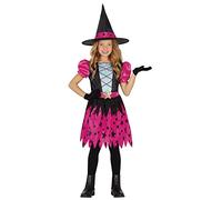 FIESTAS GUIRCA Costume da Strega Rosa Stelle - Strega con Cappello da Strega - Costume Bambina Halloween 7-9 Anni