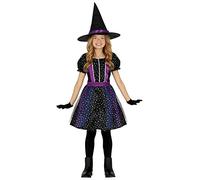 FIESTAS GUIRCA Costume da Strega Stelle Brillantini - Streghetta Viola con Cappello da Strega - Costume Bambina Halloween 5-6 Anni