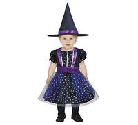 FIESTAS GUIRCA Costume da Streghetta Stelle Viola per Bebè Bambina - Costume Halloween da Bebè con Cappello da Strega 12-18 Mesi