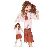 Fiestas Guirca Costume da zombie per ragazze – Uniforme rossa da liceo – Halloween – 7-9 anni