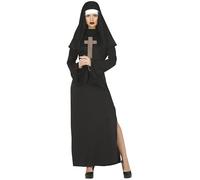 FIESTAS GUIRCA Costume Da Suora - Toga E Abito Nero Sexy Con Apertura Sulle Gambe Per Donna Adulta Taglia L 46-48
