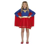 FIESTAS GUIRCA Costume da Super Eroina Bambina -Completo Infantile da Super Ragazza con Vestito Blu e Rosso e Mantello per Bambine di 5-6 Anni