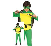 FIESTAS GUIRCA Costume da tartaruga combattente per ragazzi o ragazze - Tuta verde da guerriero del karate e guscio di tartaruga - Costumi per bambini Ragazzi e ragazze - Unisex Età 7-9 Anni