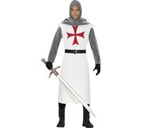 FIESTAS GUIRCA | Costume da Templare Medievale - Cappuccio, Casacca, Cintura e Pantaloni - Costumi da Cavaliere per Halloween, Carnevale e Feste Storiche - Ideale per Adulti e Adolescenti