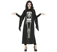 FIESTAS GUIRCA Costume da Tunica Scheletro - Mini abito nero scheletro costume Halloween donna
