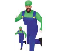 FIESTAS GUIRCA Costume da uomo da eroe idraulico verde - Berretto verde e tuta da super meccanico - Costume da uomo per videogiochi, Taglia XXL