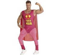 FIESTAS GUIRCA Costume da uomo da Fuckman Hero - Costume da uomo divertente da supereroe rosa con pene - Costume da uomo per addio al celibato, Taglia L