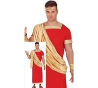 FIESTAS GUIRCA Costume da uomo da potente imperatore romano - Toga romana di Cesare Augusto rosso e oro - Costume da uomo greco Taglia L
